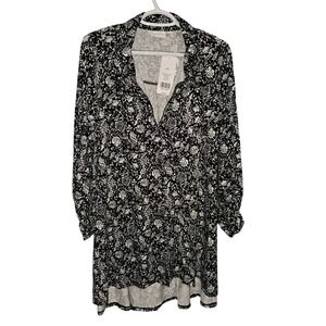 New Directions Floral Print Tunic Dress‎ Long Sleeve Casual Black XXL